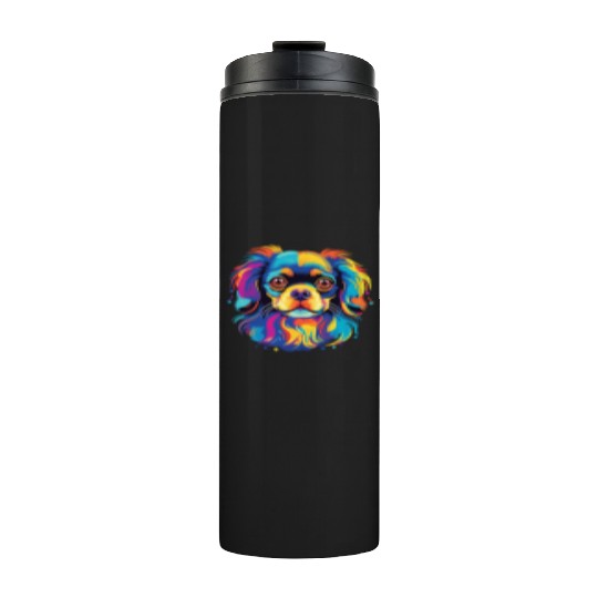 Watercolor Colorful Tibetan Spaniel Thermal Tumblers