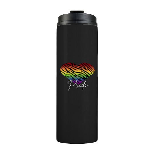 LGBTQ+Pride Rainbow heart-pattern tiger leather Thermal Tumblers