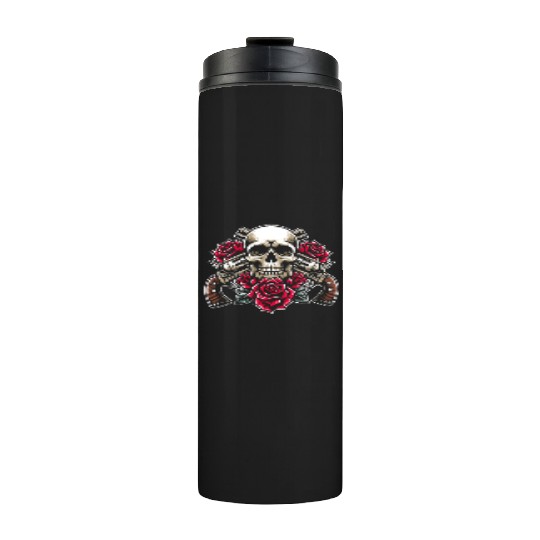 Skeleton Roses Guitar Guns Skull Roses Thermal Tumblers