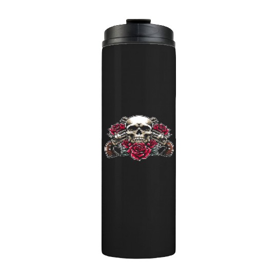 Skeleton Roses Guitar Guns Skull Roses Thermal Tumblers