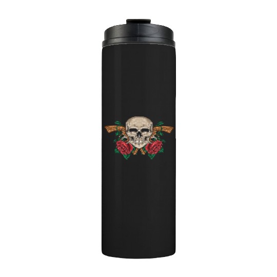 Skeleton Roses Guitar Guns Skull Roses Thermal Tumblers