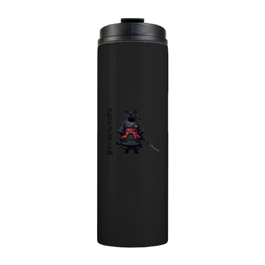Black cat samurai Thermal Tumblers