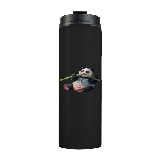 Panda Paradise: Serene Panda Enjoying a Bamboo Fea Thermal Tumblers