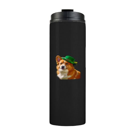 majestic Welsh Corgi dog with Irish Hat Thermal Tumblers