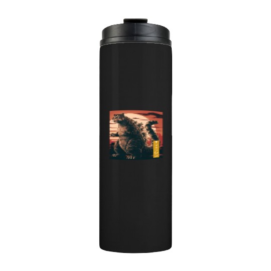 Funny Cute Cat Art Japanese Sunset Retro Catzilla Thermal Tumblers