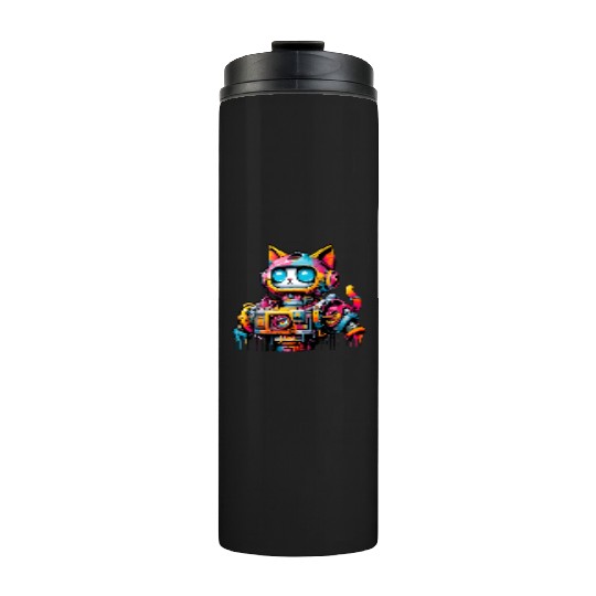 Cat designed as a robot in comic graffiti style Thermal Tumblers