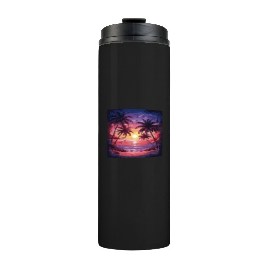 summer beach "Tropical Twilight Serenity" Thermal Tumblers