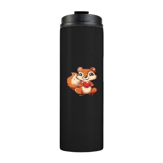 Adorable Squirrel with Red Heart Illustration Thermal Tumblers