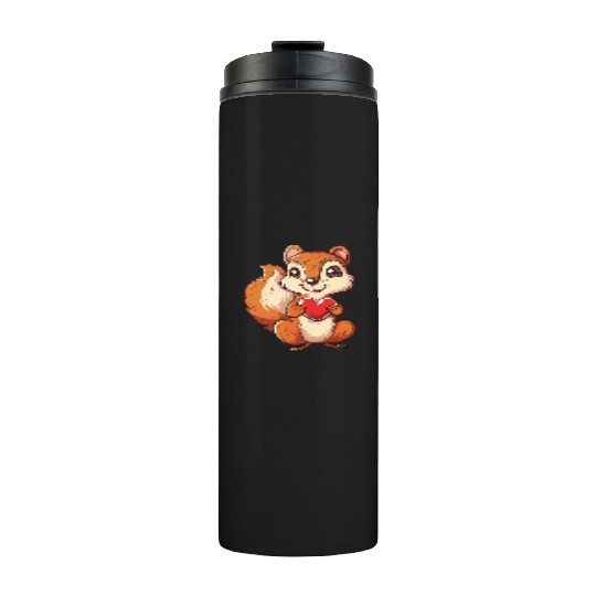 Adorable Squirrel with Red Heart Illustration Thermal Tumblers