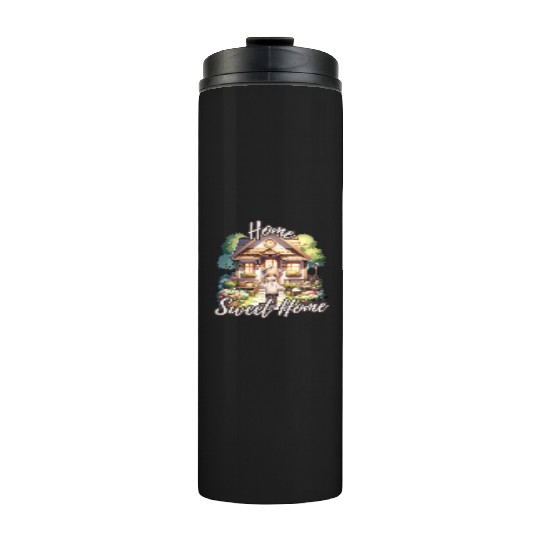 Home Sweet Home House Cabinand Person Waving 1 Thermal Tumblers