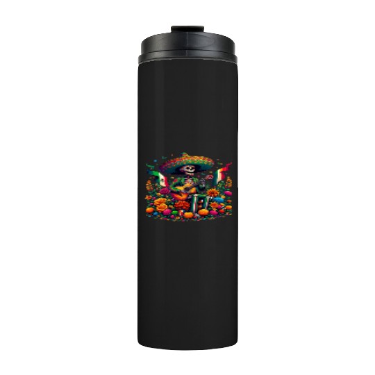 Mexican Celebration Skeleton with Guitar Art Thermal Tumblers