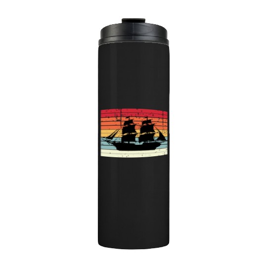 Vintage Retro Sun Set Pirate Ship Thermal Tumblers