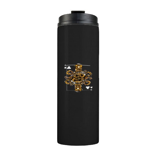 Octopus Steampunk Card Game Queen of Clubs Poker Thermal Tumblers