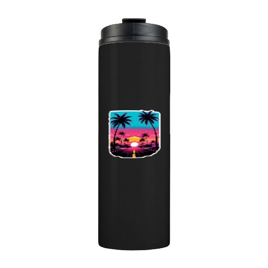 Lonely Road to Miami Sunset Vaporwave 80s Thermal Tumblers