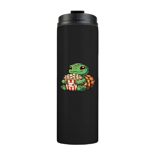 Cute turtle popcorn movies cinema fun Thermal Tumblers
