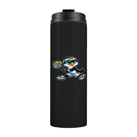 Cute Penguin Tennis Player Cartoon Thermal Tumblers
