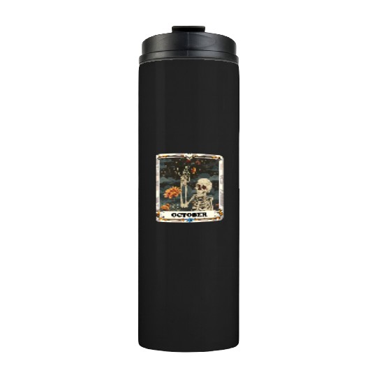 October Gothic Tarot Card - Marigold Flower & Skel Thermal Tumblers
