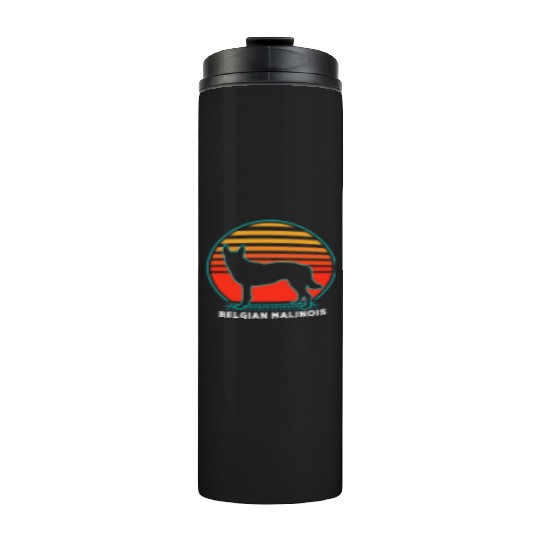 Retro 80s Dog Silhouette Belgian Malinois Thermal Tumblers