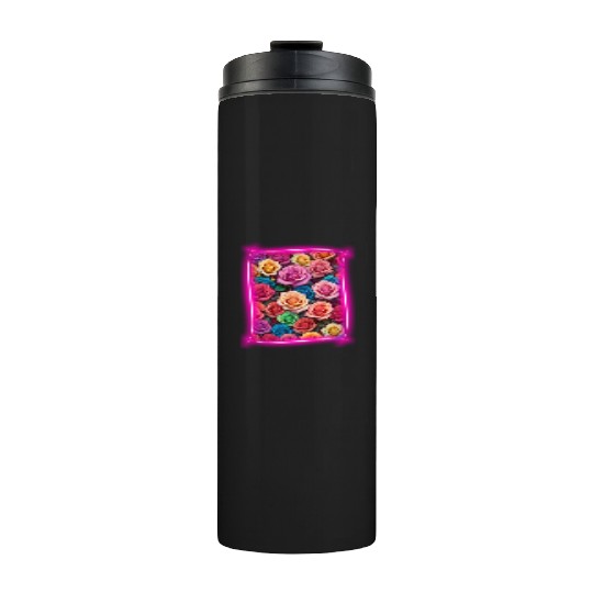 Flower design framed by neon lights Thermal Tumblers