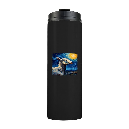 Goat Farm Animal Farmer Starry Night Painting Thermal Tumblers
