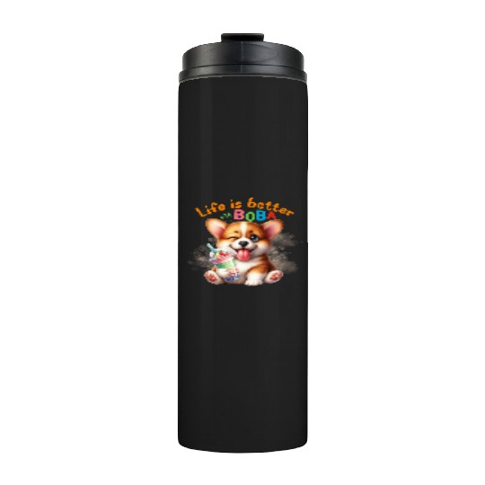 Corgi with BOBA tea Milk TEA Bubble tea Thermal Tumblers