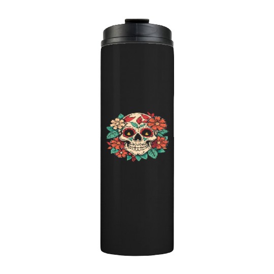 Vintage Retro Halloween Sugar Skull with floral Thermal Tumblers
