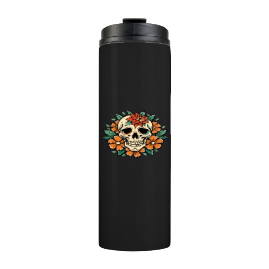 Vintage Retro Halloween Sugar Skull with floral Thermal Tumblers