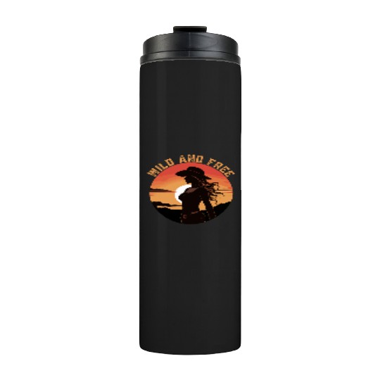 Wild and Free Cowgirl Retro Sunset Thermal Tumblers