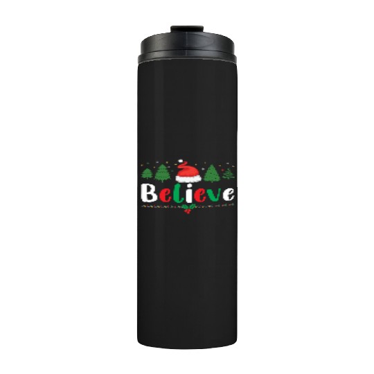 Merry Christmas Believe Santa Claus Hat Xmas Tree Thermal Tumblers
