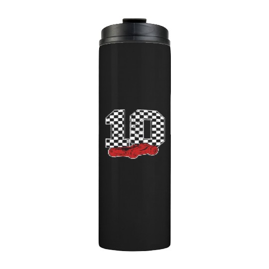 10 Year Old Pit Crew Boy Car Racing 10th Birthday Thermal Tumblers