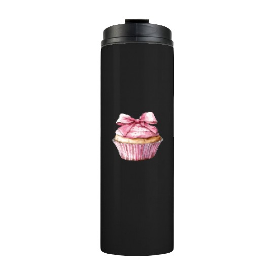 Cupcake with a pink bow Thermal Tumblers