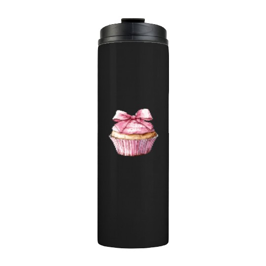 Cupcake with a pink bow Thermal Tumblers