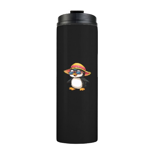 Cool Penguin In Summer Hat And Sunglasses Thermal Tumblers