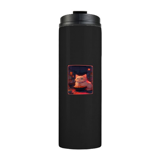 Anime Cute Cat Eating Ramen Thermal Tumblers