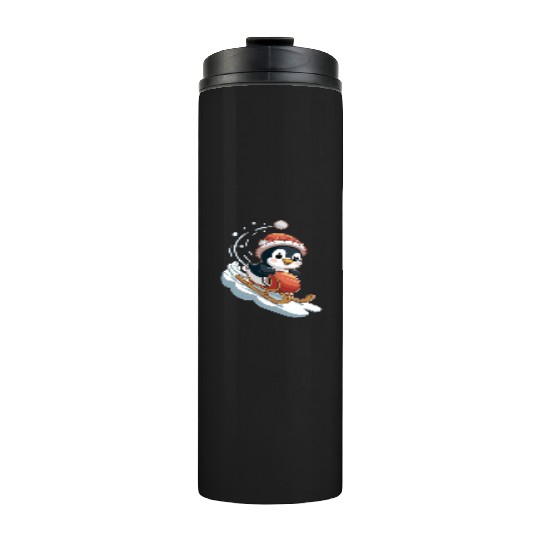 Cute Christmas Penguin Sledding Fun Thermal Tumblers