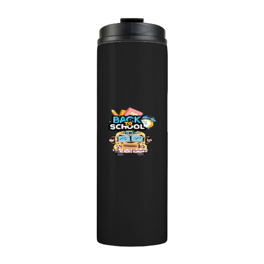 Colorful Back to School Design with Yellow Bus Thermal Tumblers