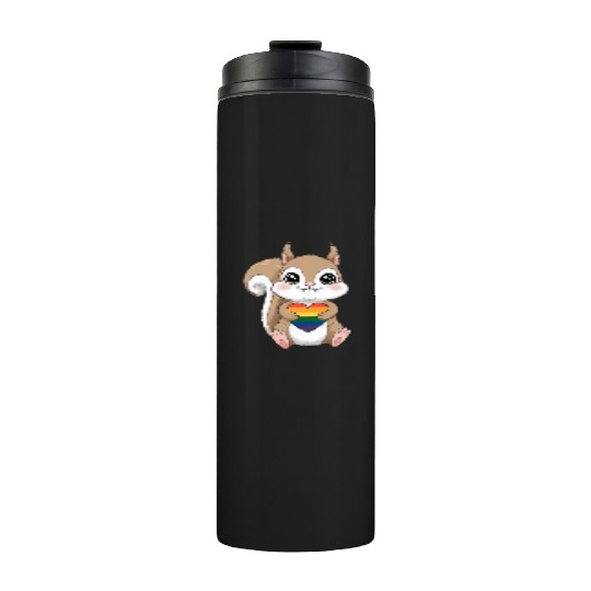 Cute Squirrel Holding Rainbow Heart LGTBQ Love Thermal Tumblers