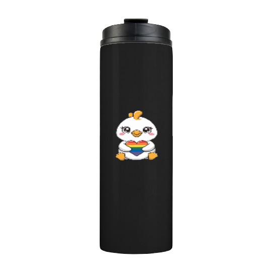 Adorable Chick Holding Rainbow Heart LGTBQ Thermal Tumblers