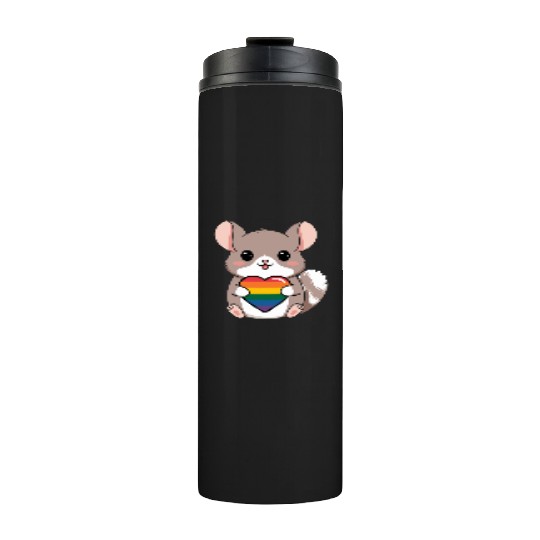 LGTBQ Chinchilla Holding Rainbow Heart Cute Pride Thermal Tumblers