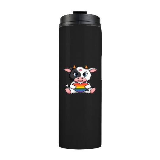 LGTBQ Cow Holding Rainbow Heart Thermal Tumblers
