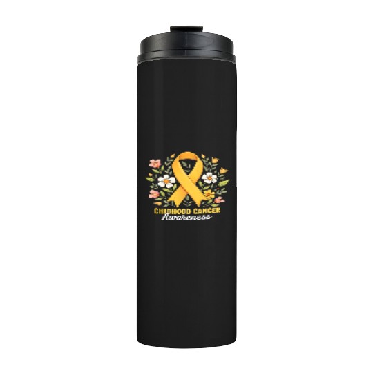 Childhood Cancer Awareness Hippie Flower Ribbon Thermal Tumblers