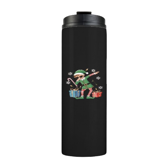 Dabbing Elf with Candy Cane and Gifts Thermal Tumblers