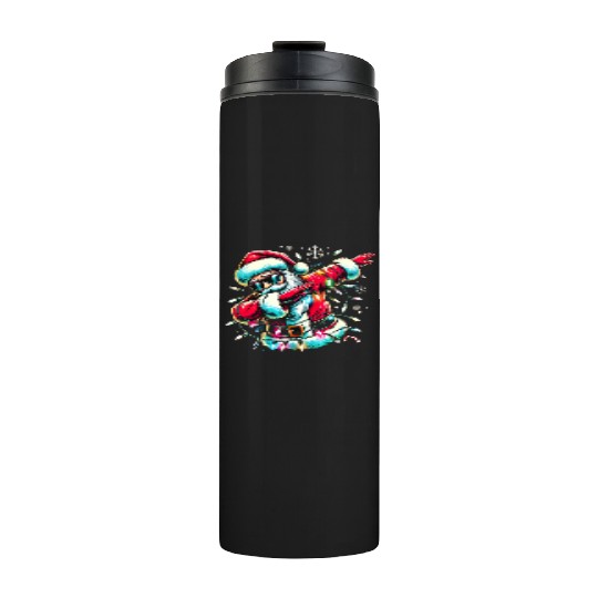 Dabbing Santa with Christmas Lights and Snowflakes Thermal Tumblers