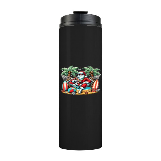 Tropical Santa Relaxing on the Beach Thermal Tumblers