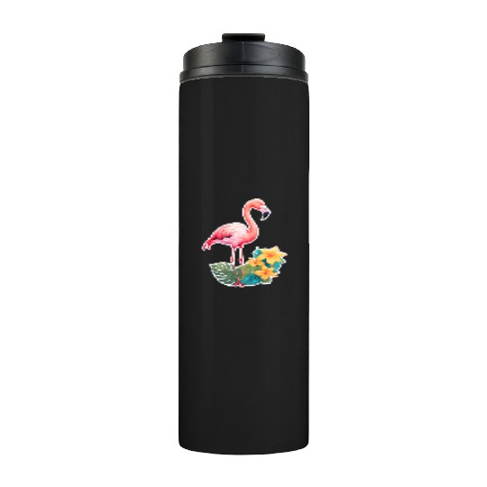 Tropical Flamingo with Floral Elegance Thermal Tumblers