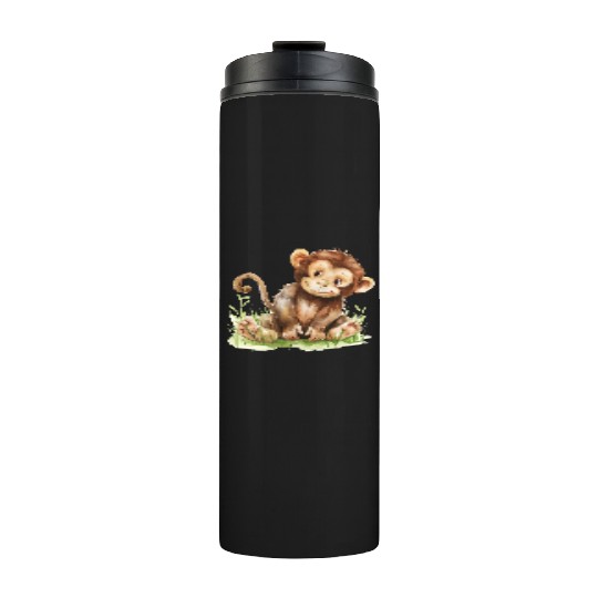 Cute Baby Monkey Watercolor Thermal Tumblers