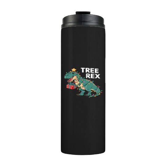 Dinosaur Christmas Tree Rex Pajamas Xmas Lights Thermal Tumblers