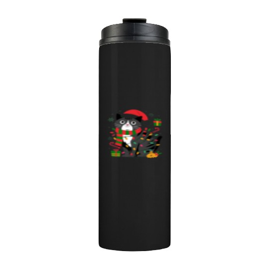 Cute Christmas Cat Design - Festive Lights Thermal Tumblers