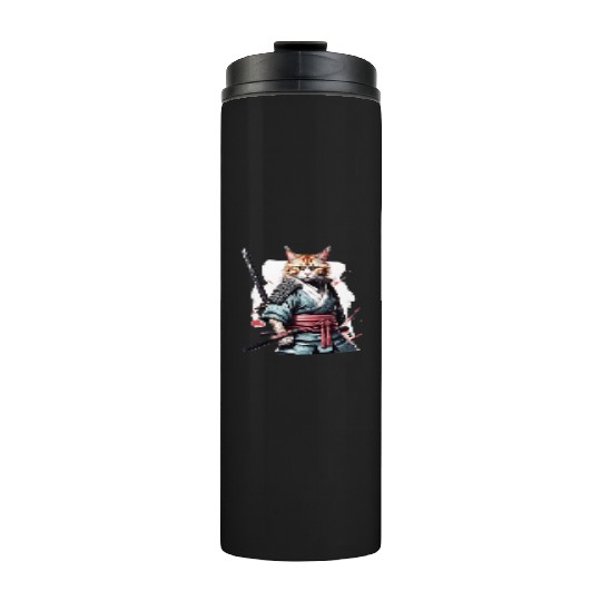 Fearless Samurai Cat Thermal Tumblers