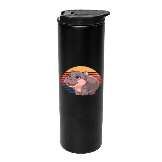 Adorable Moo Deng Hippo Sunset Vibes Thermal Tumblers